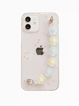 Glitter Clear Phone Case With Flower Hand Strap
