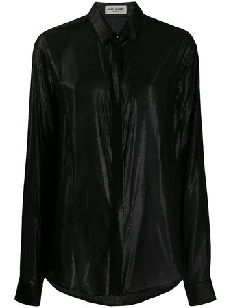 Saint Laurent Metallic Sheen Silk Shirt 512192Y001V Black | Farfetch