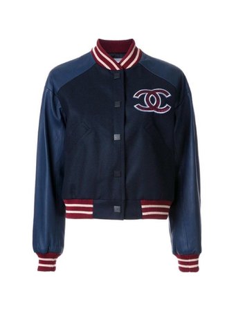 Navy blue red Chanel bomber jacket