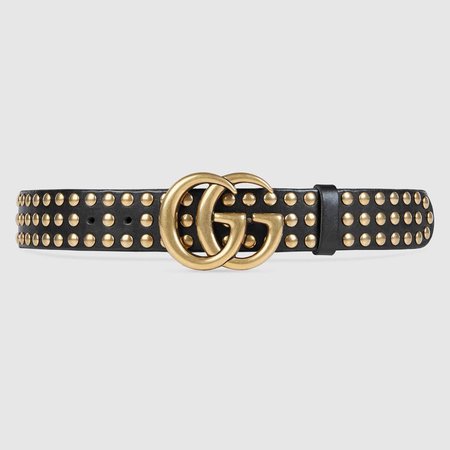 GUCCI Studded Belt With Double G Buckle - Black Leather