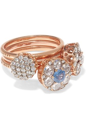 Selim Mouzannar | Beirut set of three 18-karat rose gold, diamond and sapphire rings | NET-A-PORTER.COM