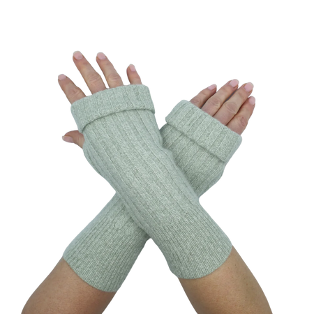 knit fingerless gloves sage green