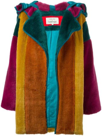 Pre-Owned colour block faux fur coat