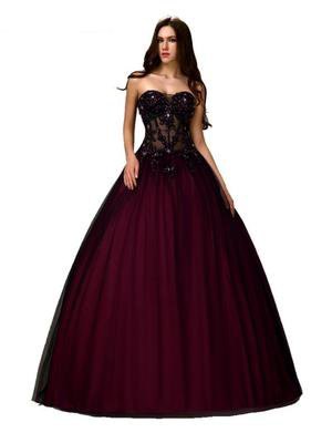 Gothic Black / Burgundy Beaded Bodice Gown – Matrimony Prep