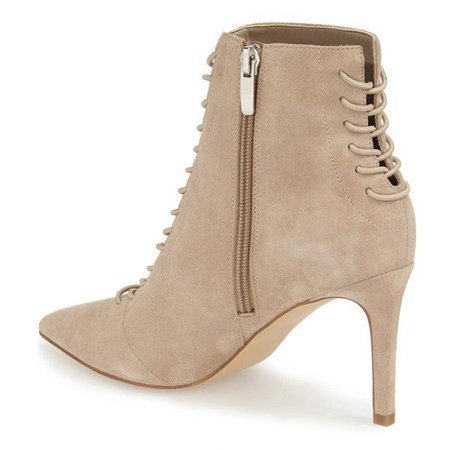 Beige Lace up Boots Pointy Toe Stiletto Heel Ankle Booties for Date | FSJ