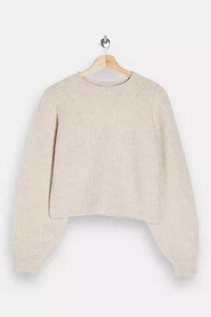 Ribbed Cropped Crew Neck Knitted Jumper