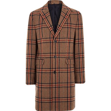 Brown check wool overcoat - Coats - Coats & Jackets - men