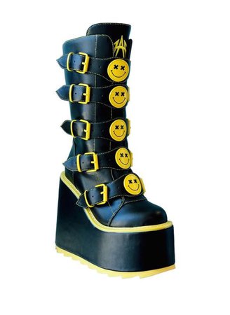 black yellow smiley platform boots shoes yru edgy fun