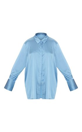 Pale Blue Satin Oversized Shirt | Co-Ords | PrettyLittleThing USA