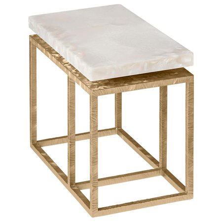 Contemporary Side Table by Hessentia in Artistic White Resin and Frosted Metal