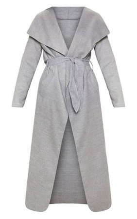 Grey Maxi Length Oversized Waterfall Belted Coat | PrettyLittleThing