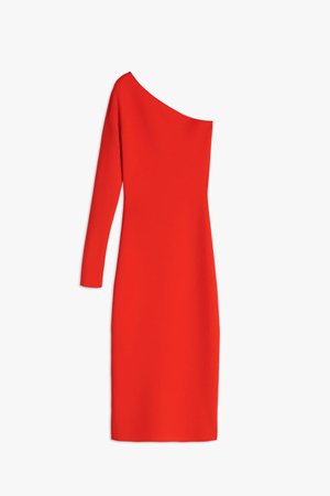 VB Body One Shoulder Midi Dress in Red-Orange | Victoria Beckham