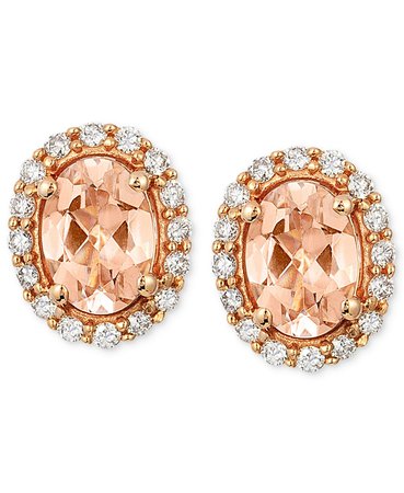 Le Vian 14k Rose Gold Peach Morganite and Diamond Oval Stud Earrings