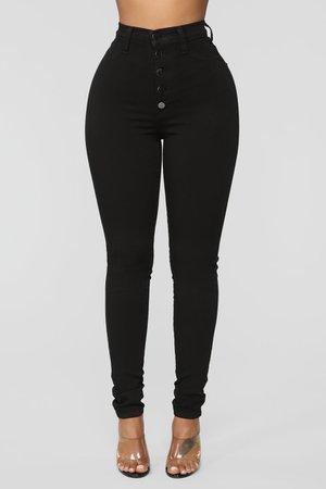 Classic Button Up Skinny Jeans - Black