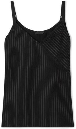 Wrap-effect Pinstriped Crepe Camisole - Black
