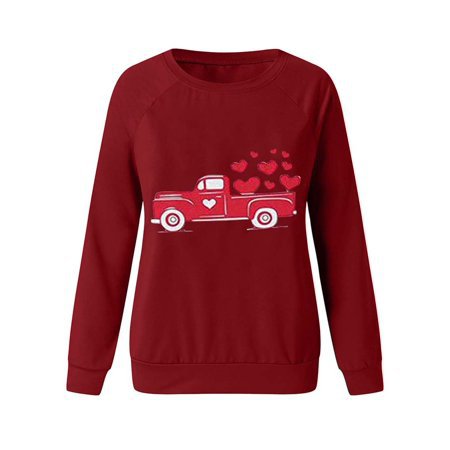 Wodstyle - Womens Long Sleeve Pullover Valentine's Day Sweatshirt Casual Jumper Print Tops - Walmart.com - Walmart.com
