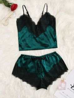 Pinterest - #BFCM #CyberMonday #SheIn - #SheIn Floral Lace Detail Bralette Cami Top With Shorts Pajama Set - AdoreWe.com | Nap time☁️