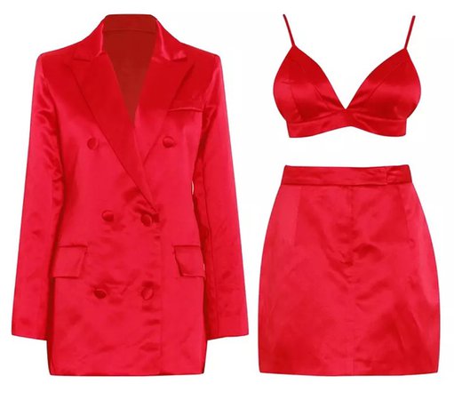 Red Satin Skirt Set