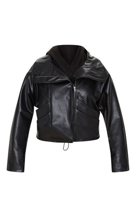 Black Oversized Pu Bomber | Coats & Jackets | PrettyLittleThing