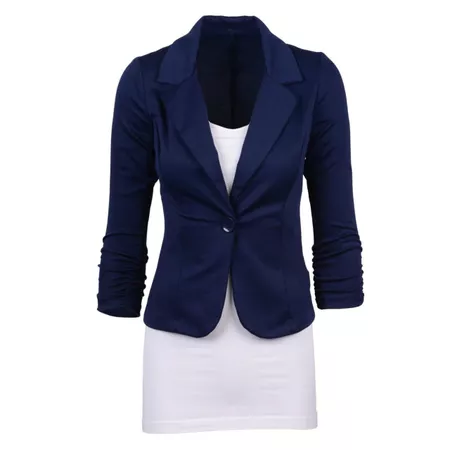 Women's Casual Work Solid Color Knit Blazer Plus Size One button Jacket(Navy blue,L/US 12~14)-in Blazers from Women's Clothing on Aliexpress.com | Alibaba Group