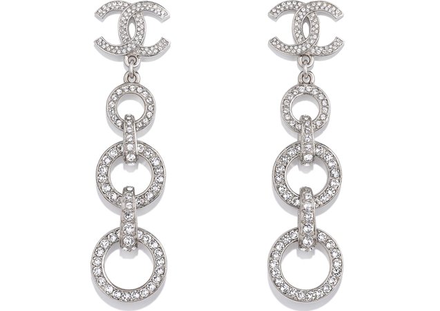 Earrings, metal & diamantés, silver & crystal - CHANEL