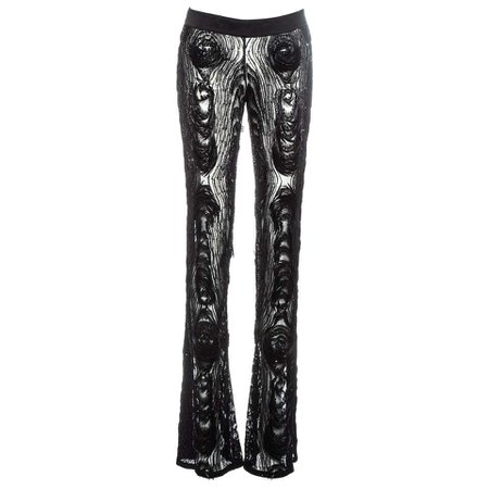 Gucci by Tom Ford black silk evening pants embellished with feathers, fw 2004 For Sale at 1stdibs