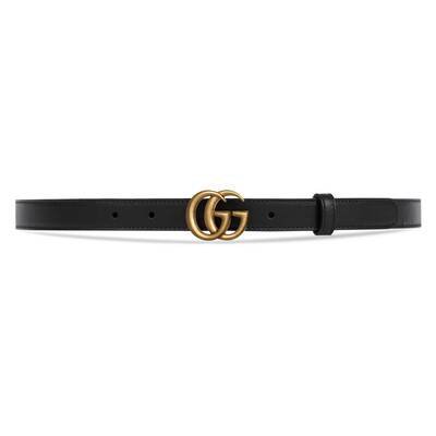 Women's Slim Black Leather Belt With Double G Buckle | GUCCI® UK