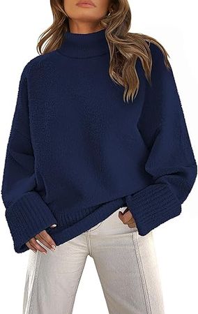 MEROKEETY Women's Turtleneck Fuzzy Knit Pullover Sweaters Long Sleeve Oversized Casual Jumper Tops at Amazon Women’s Clothing store