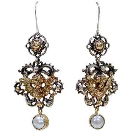 Carved Mother of Pearl with Pave Diamonds Earring For Sale at 1stDibs