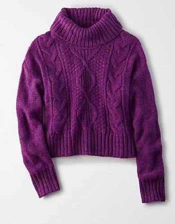 AE Cropped Cable Knit Turtleneck Sweater purple