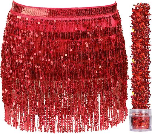 Amazon.com: Funcredible Sequin Fringe Mini Skirt | Holographic Tassel Skirts - Cowgirl Outfit (Large&XLarge, Red) : Clothing, Shoes & Jewelry