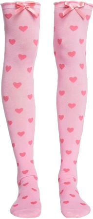 pink thigh high socks with red hearts