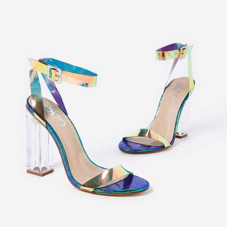 Mercie Barely There Perspex Block Heel In Green Snake Print Faux Leather | EGO