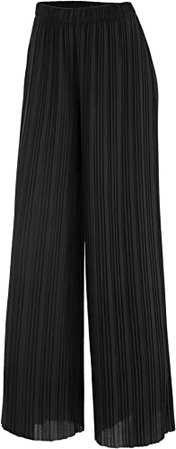 Lock and Love Women's Ankle/Maxi Pleated Wide Leg Palazzo Pants with Drawstring/Elastic Band at Amazon Women’s Clothing store