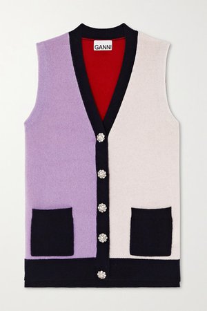 GANNI | Crystal-embellished color-block cashmere vest | NET-A-PORTER.COM