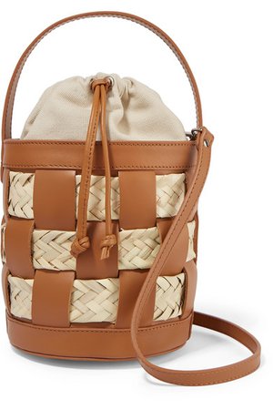 HEREU | Galeda mini woven leather, raffia and canvas bucket bag | NET-A-PORTER.COM