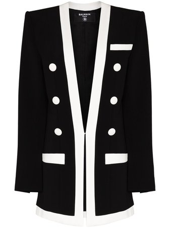 Balmain decorative-button single-breasted blazer black & white VF17576V089 - Farfetch