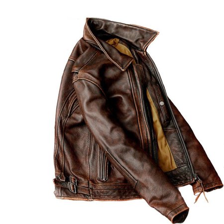 Vintage Brown Leather Jacket Mens Cafe Racer Distressed | Etsy
