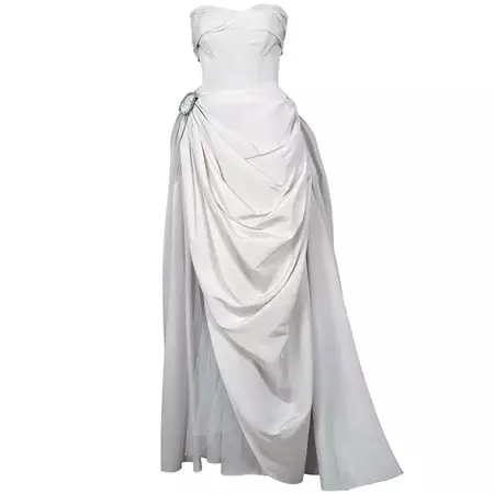 1950's Ivory-White Strapless Draped-Swag Taffeta Starlet Gown at 1stDibs | 1950s starlet