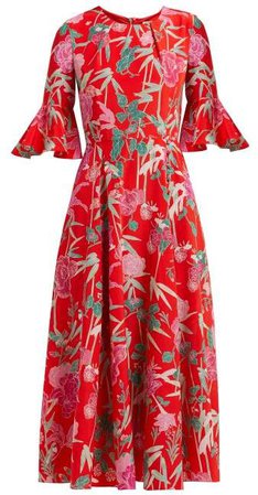 Beulah - Shilpa Floral Print Silk Dress - Womens - Red Multi