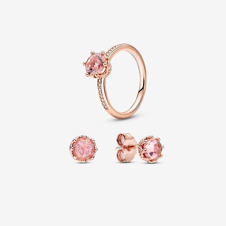 Rose Sparkling Crown Ring and Earring Set | Pandora CA