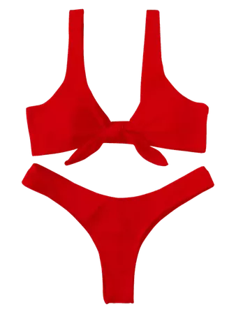 Scrunch Butt Knotted Thong Bikini RED: Bikinis M | ZAFUL