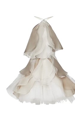 chiffon silk brown white ruffles dress