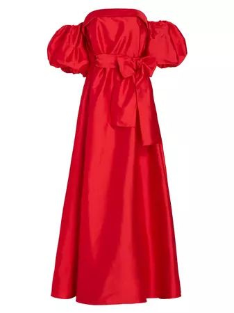 Shop Amsale Belted Taffeta Off-The-Shoulder Gown | Saks Fifth Avenue