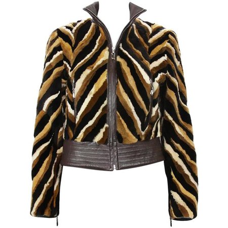 Vintage Gianni Versace Couture Striped Mink Jacket 40 For Sale at 1stdibs