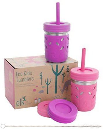 Amazon.com | Elk and Friends Stainless Steel Cups | Mason Jar 10oz | Kids & Toddler Cups with Silicone Sleeves & Silicone Straws with Stopper | Sippy cups, Spill proof cups for Kids, Smoothie Cups: Tumblers & Water Glasses