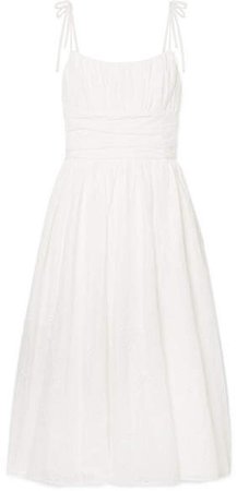 MDS Stripes - Gathered Broderie Anglaise Cotton Midi Dress - White
