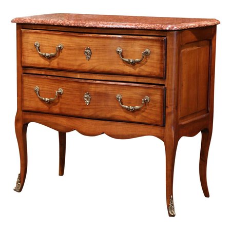 Early 20th Century French Carved Walnut Chest of Drawers with Red Marble Top For Sale at 1stDibs