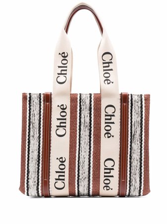 Shop Chloé Woody striped tote with Express Delivery - FARFETCH