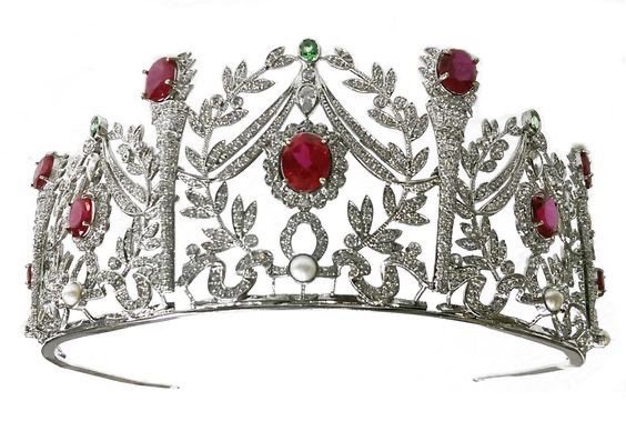 ruby red and diamond silver crown tiara